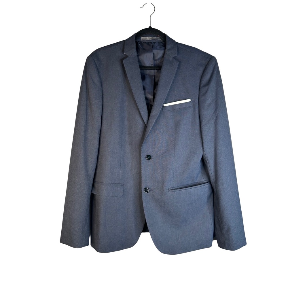 Zara Man Men's Blue Micro Pattern Two Button Blazer Jacket Size 42